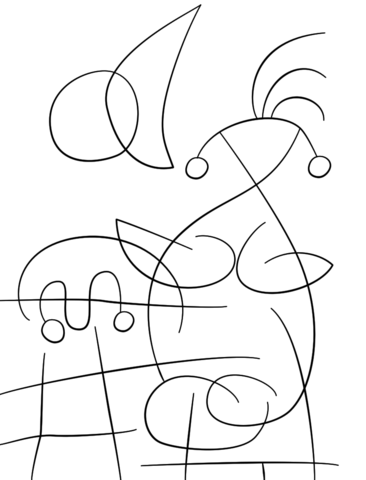 The Sun Embracing The Lover By Joan Miro Coloring Page